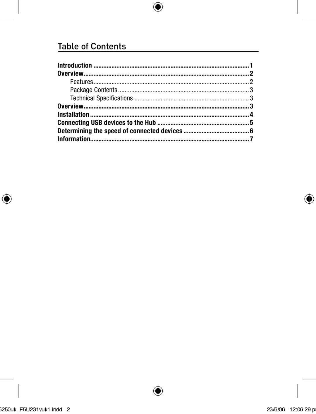 Belkin F5U231VUKI user manual Table of Contents 