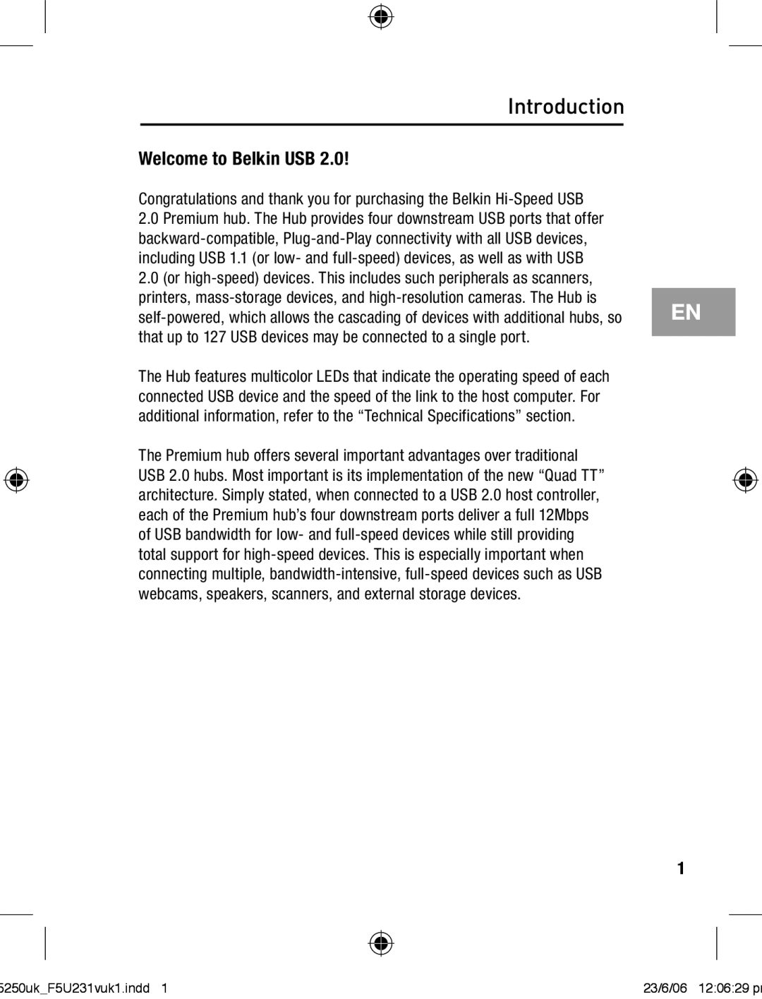 Belkin F5U231VUKI user manual Introduction, Welcome to Belkin USB 