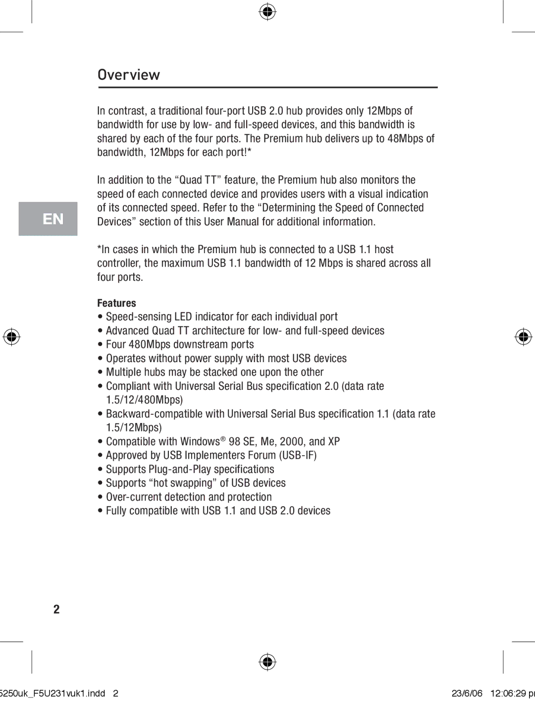 Belkin F5U231VUKI user manual Overview 