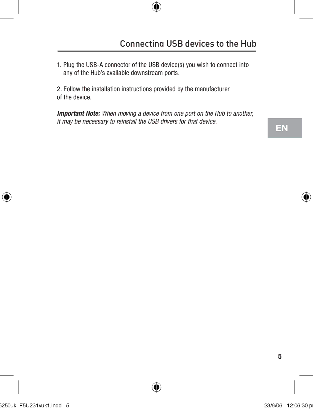 Belkin F5U231VUKI user manual Connecting USB devices to the Hub 