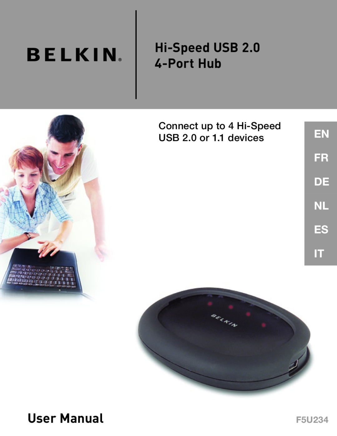Belkin F5U234 user manual Hi-Speed USB 2.0 4-Port Hub, User Manual, En Fr De Nl Es It 