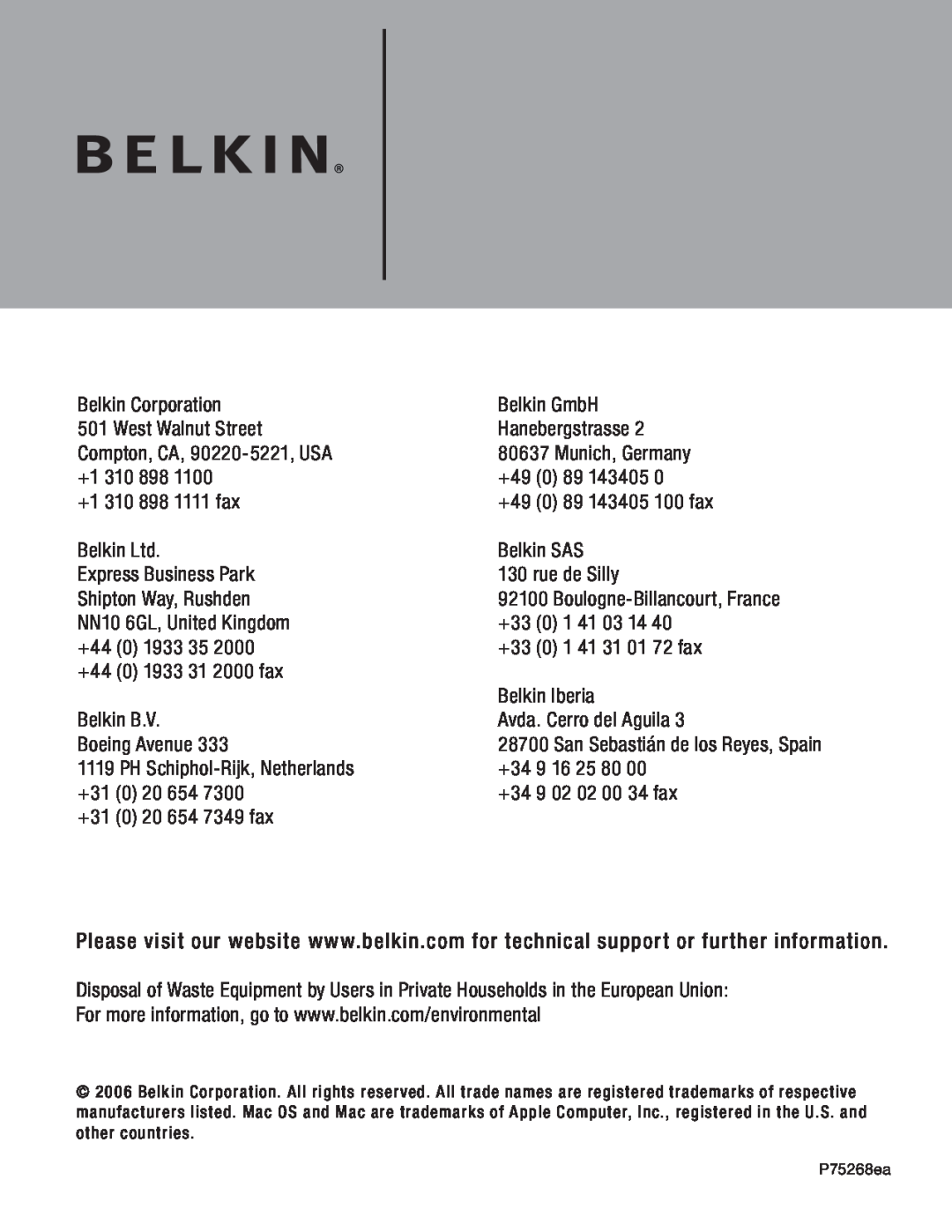 Belkin F5U234 user manual Belkin Corporation 