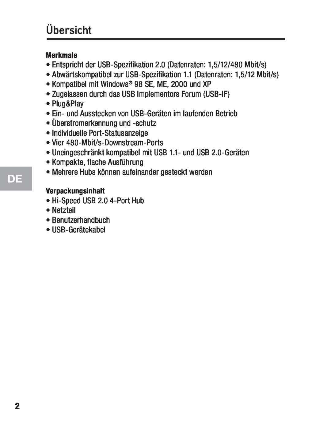 Belkin F5U234 user manual Übersicht 