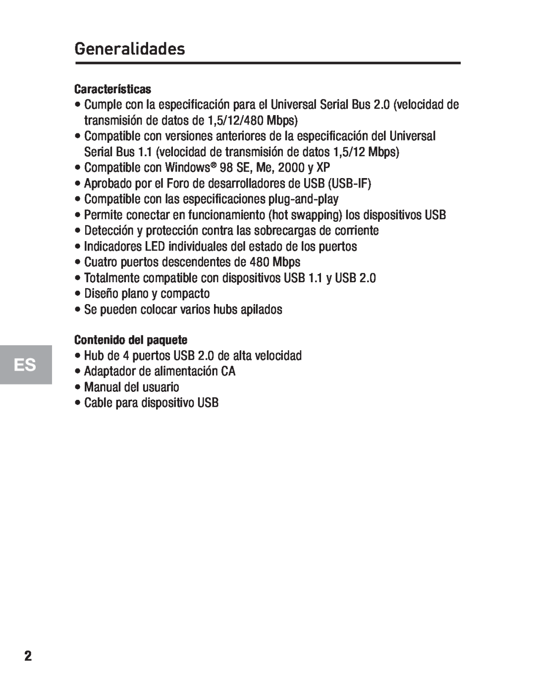 Belkin F5U234 user manual Generalidades 