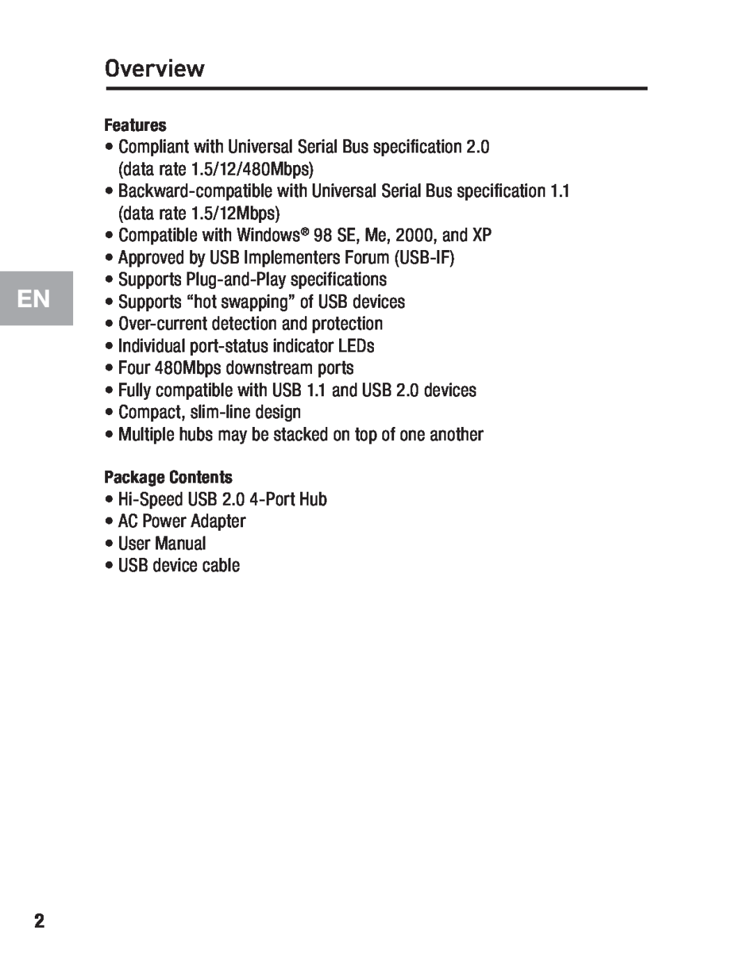 Belkin F5U234 user manual Overview 