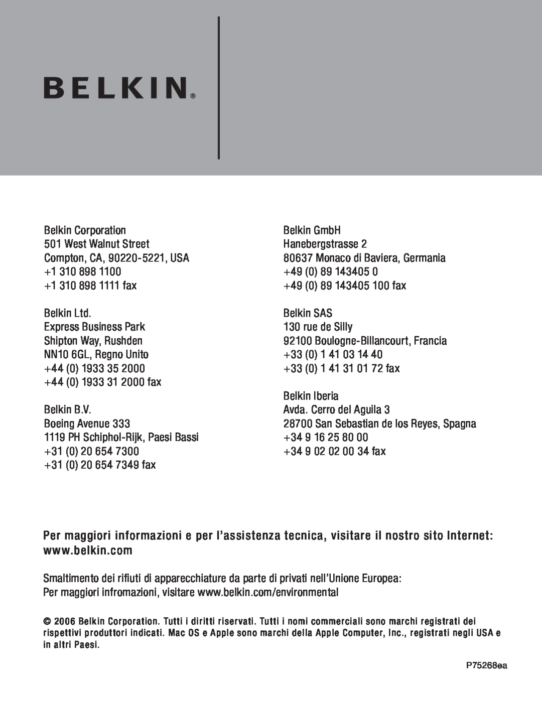 Belkin F5U234 user manual Belkin Corporation 