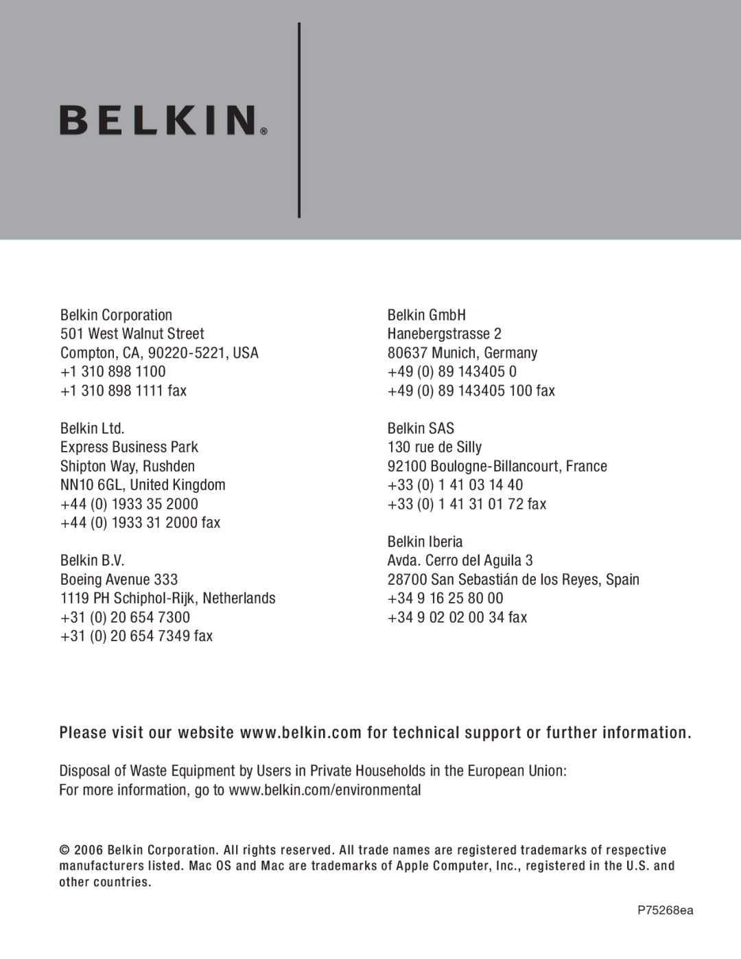 Belkin F5U234 user manual 89 143405 