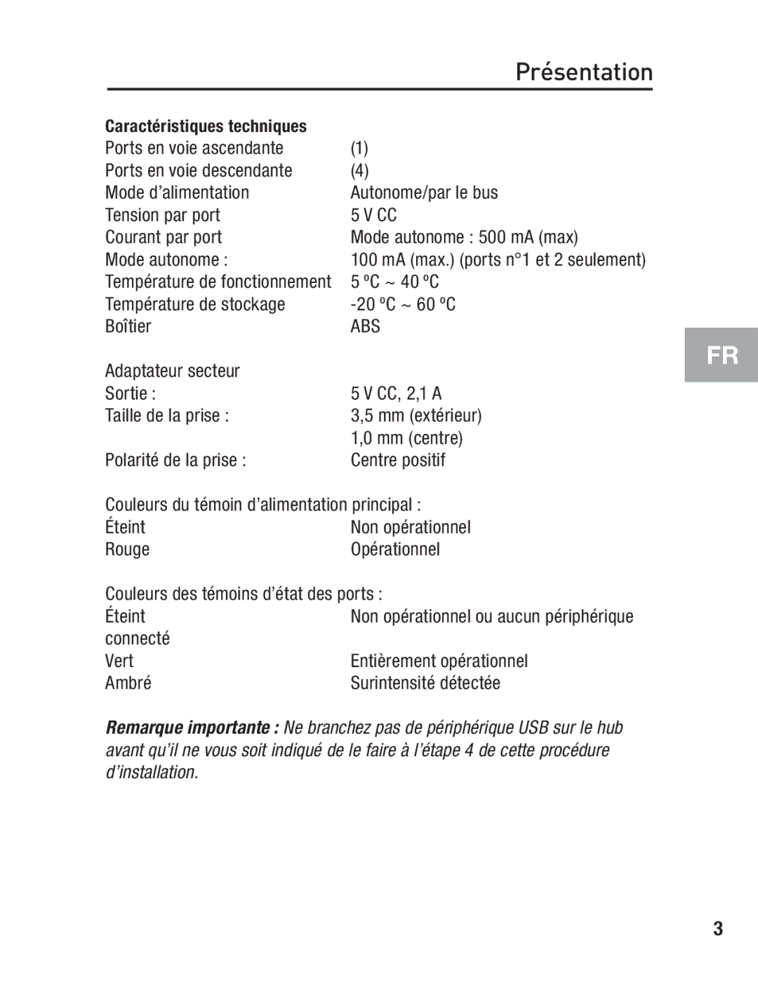 Belkin F5U234 user manual ºC ~ 40 ºC 