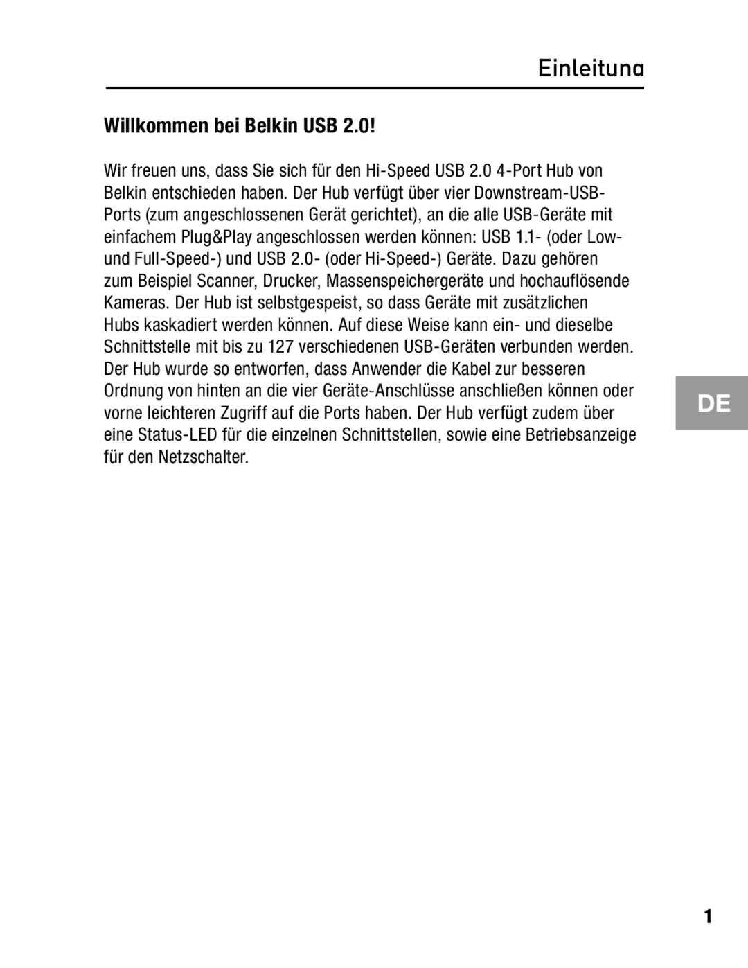 Belkin F5U234 user manual Einleitung, Willkommen bei Belkin USB 