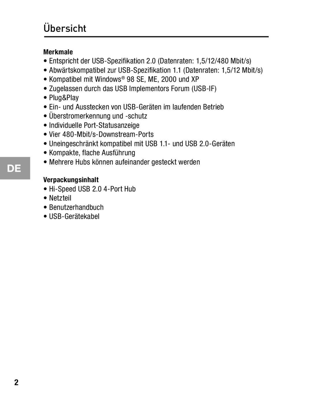 Belkin F5U234 user manual Übersicht 