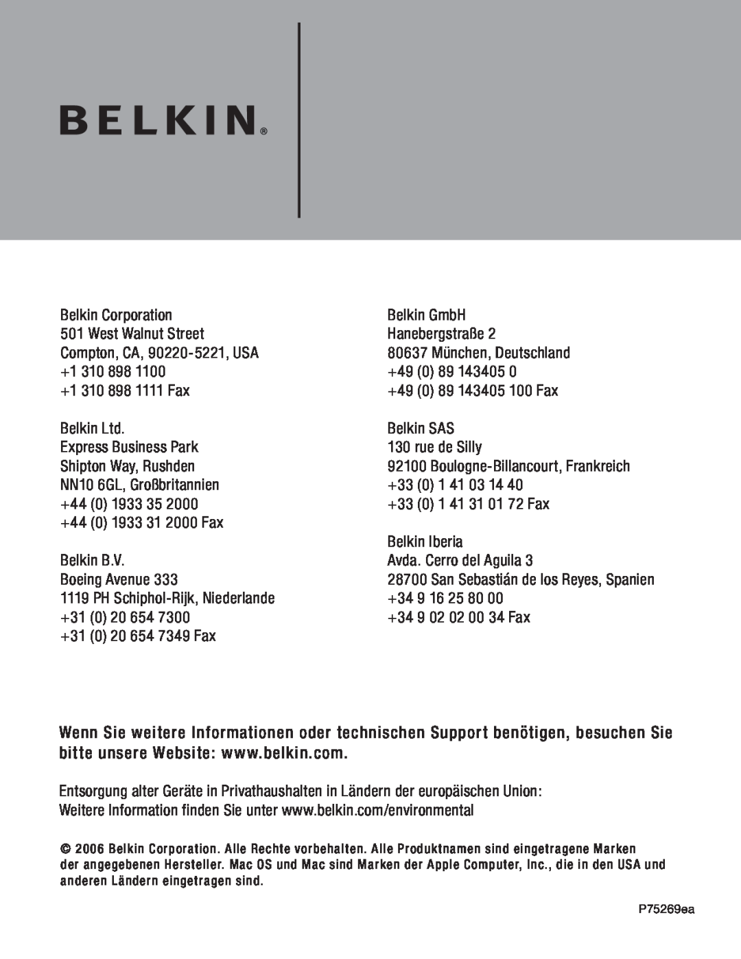 Belkin F5U237 user manual Belkin Corporation 