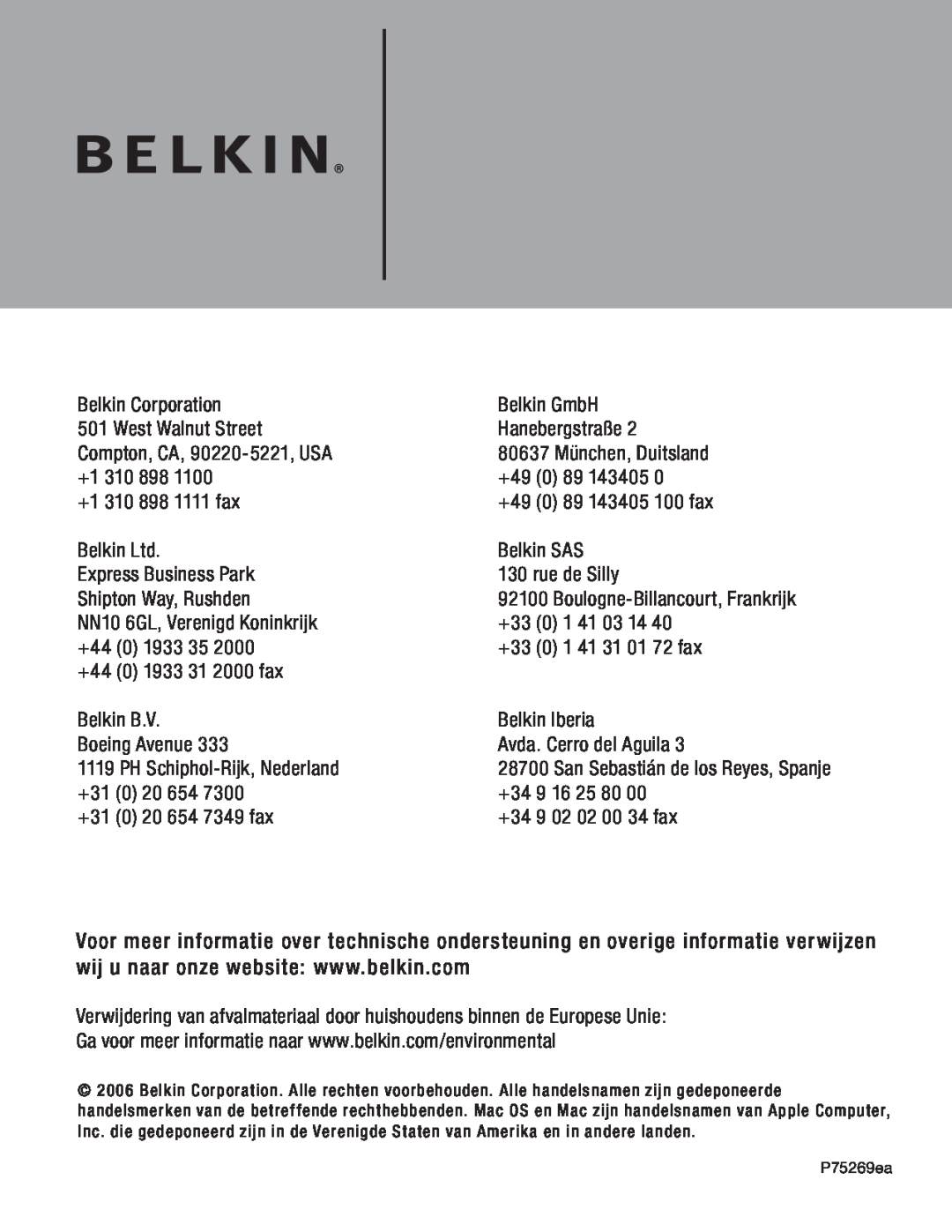 Belkin F5U237 user manual Belkin Corporation 