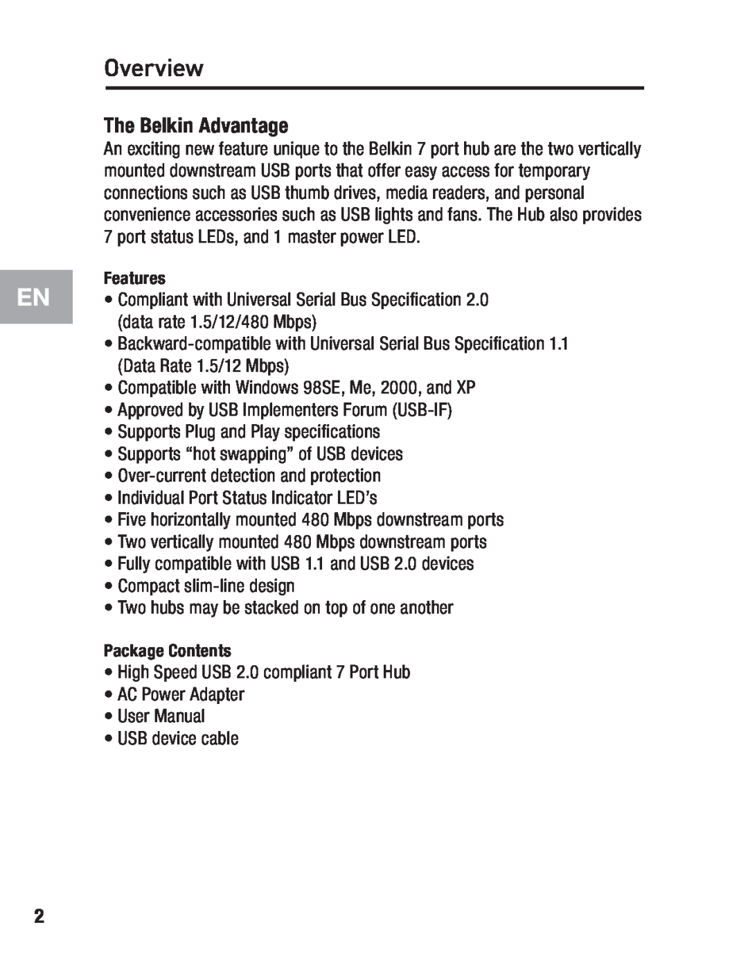 Belkin F5U237 user manual Overview, The Belkin Advantage 