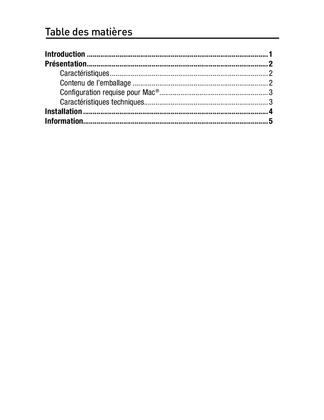 Belkin F5U237 user manual Table des matières 