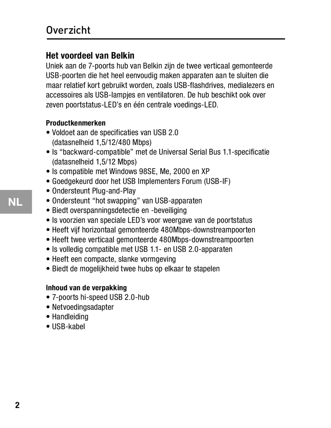 Belkin F5U237 user manual Overzicht, Het voordeel van Belkin 