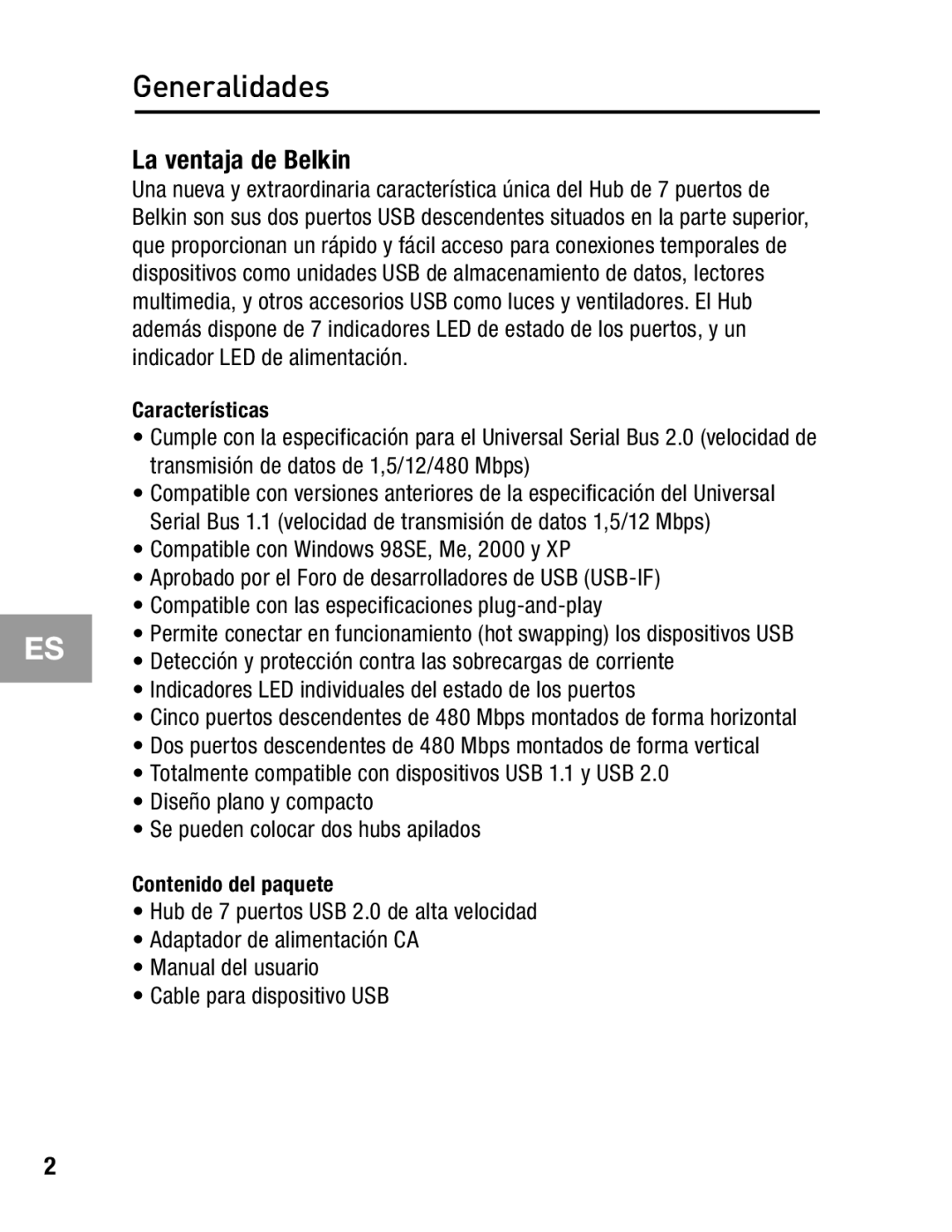 Belkin F5U237 user manual Generalidades, La ventaja de Belkin 