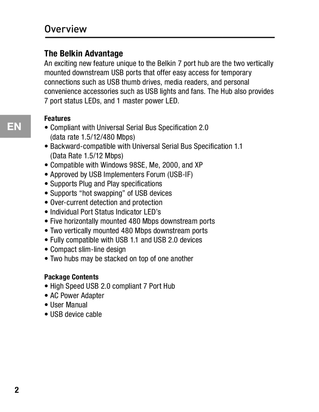 Belkin F5U237 user manual Overview, Belkin Advantage 