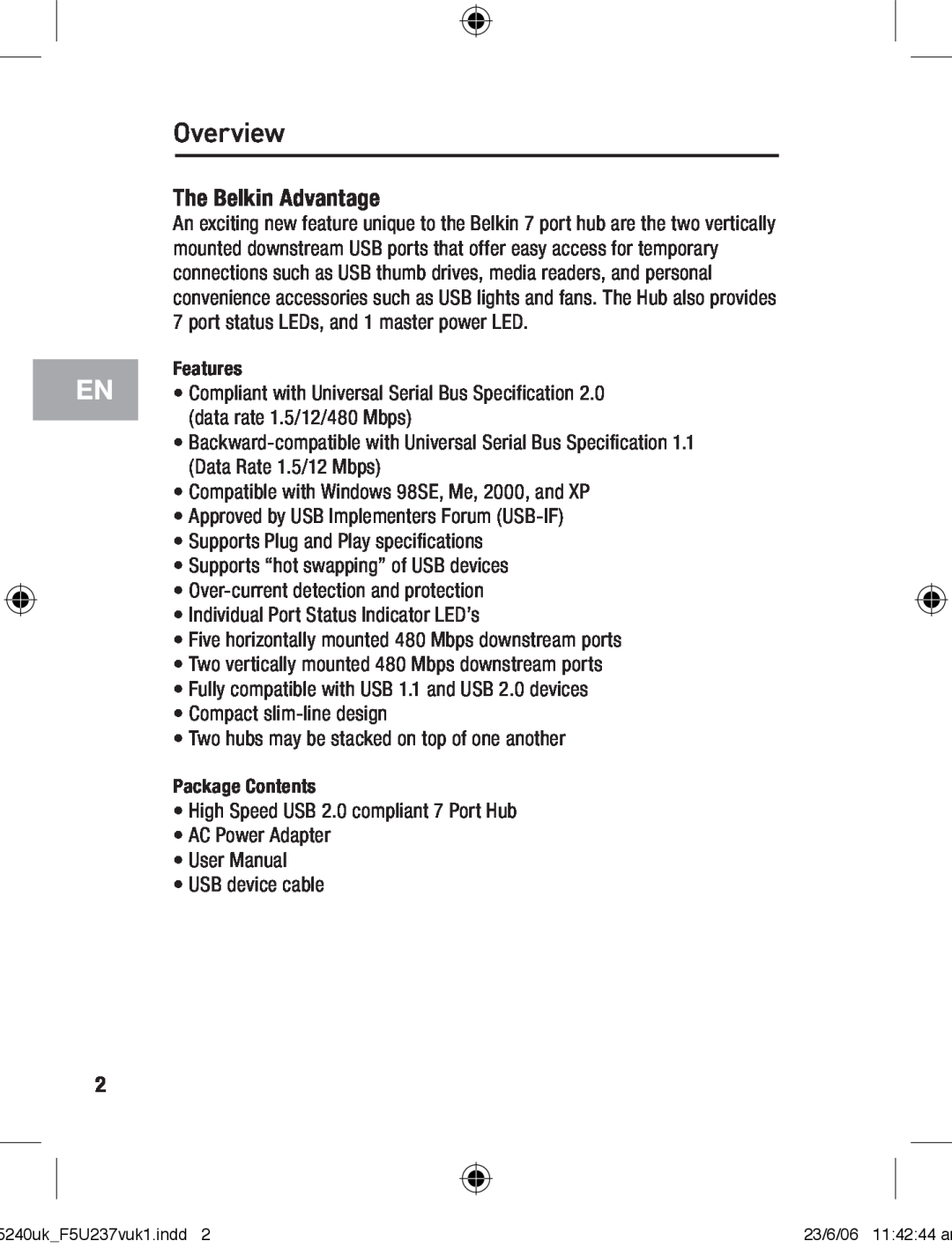 Belkin F5U237VUK1 user manual Overview, The Belkin Advantage 