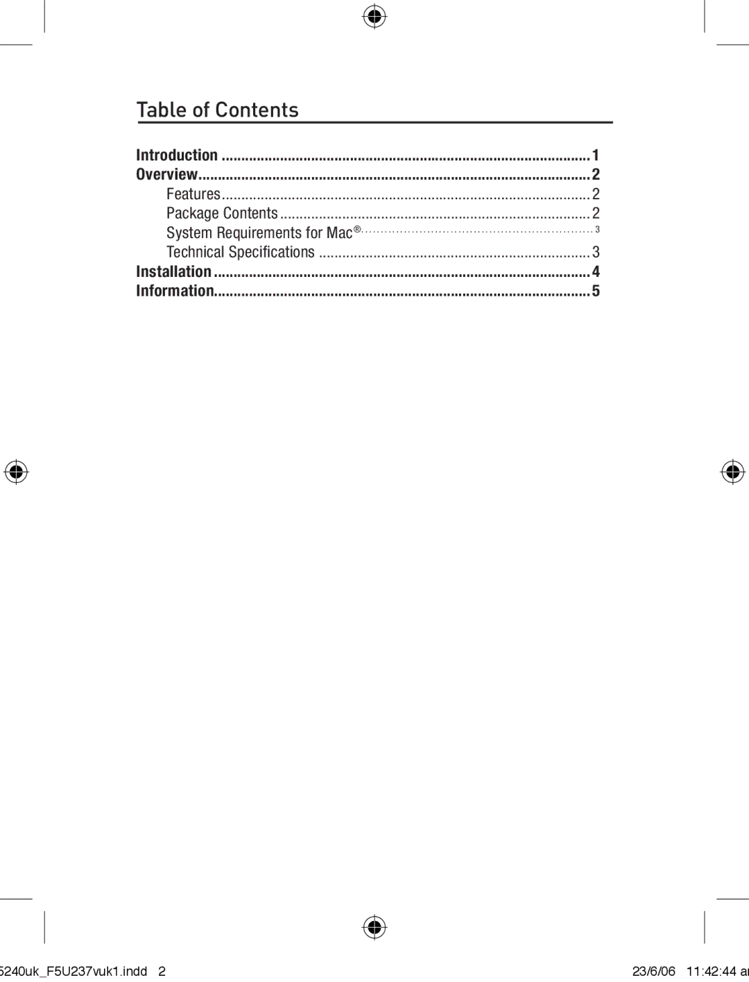 Belkin F5U237VUK1 user manual Table of Contents 