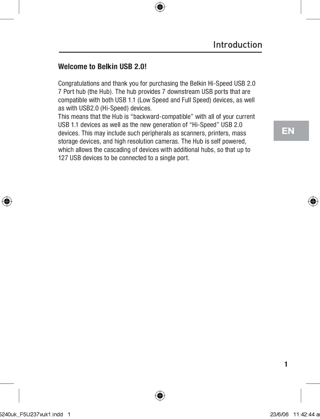 Belkin F5U237VUK1 user manual Introduction, Welcome to Belkin USB 