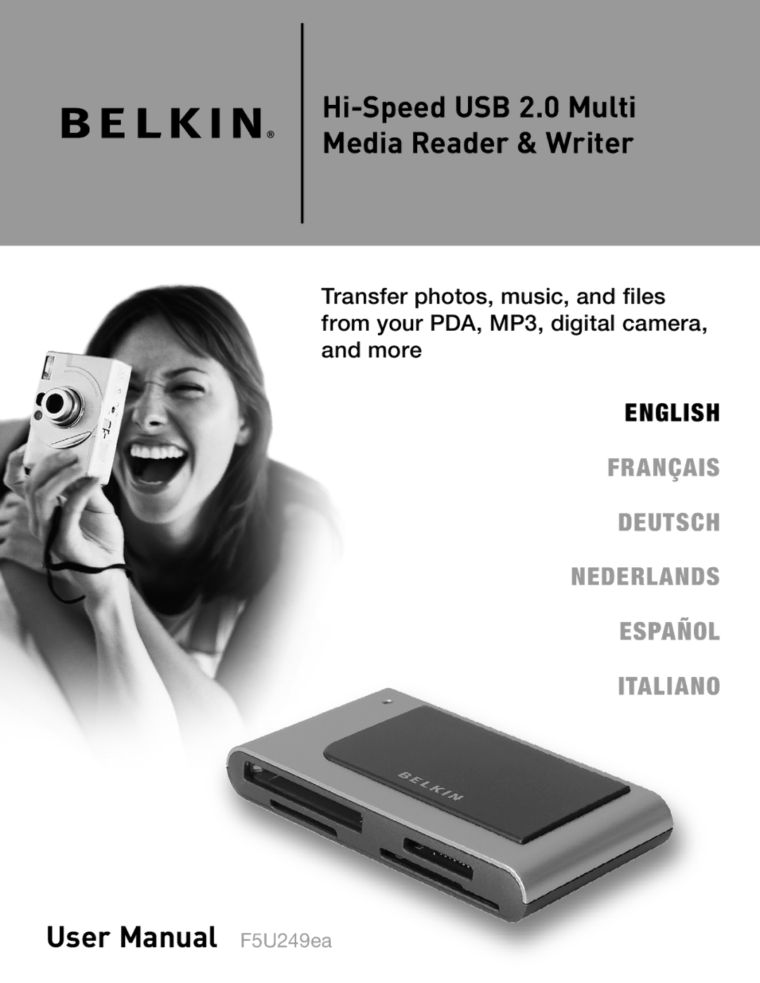 Belkin F5U249EA user manual Hi-Speed USB 2.0 Multi Media Reader & Writer 