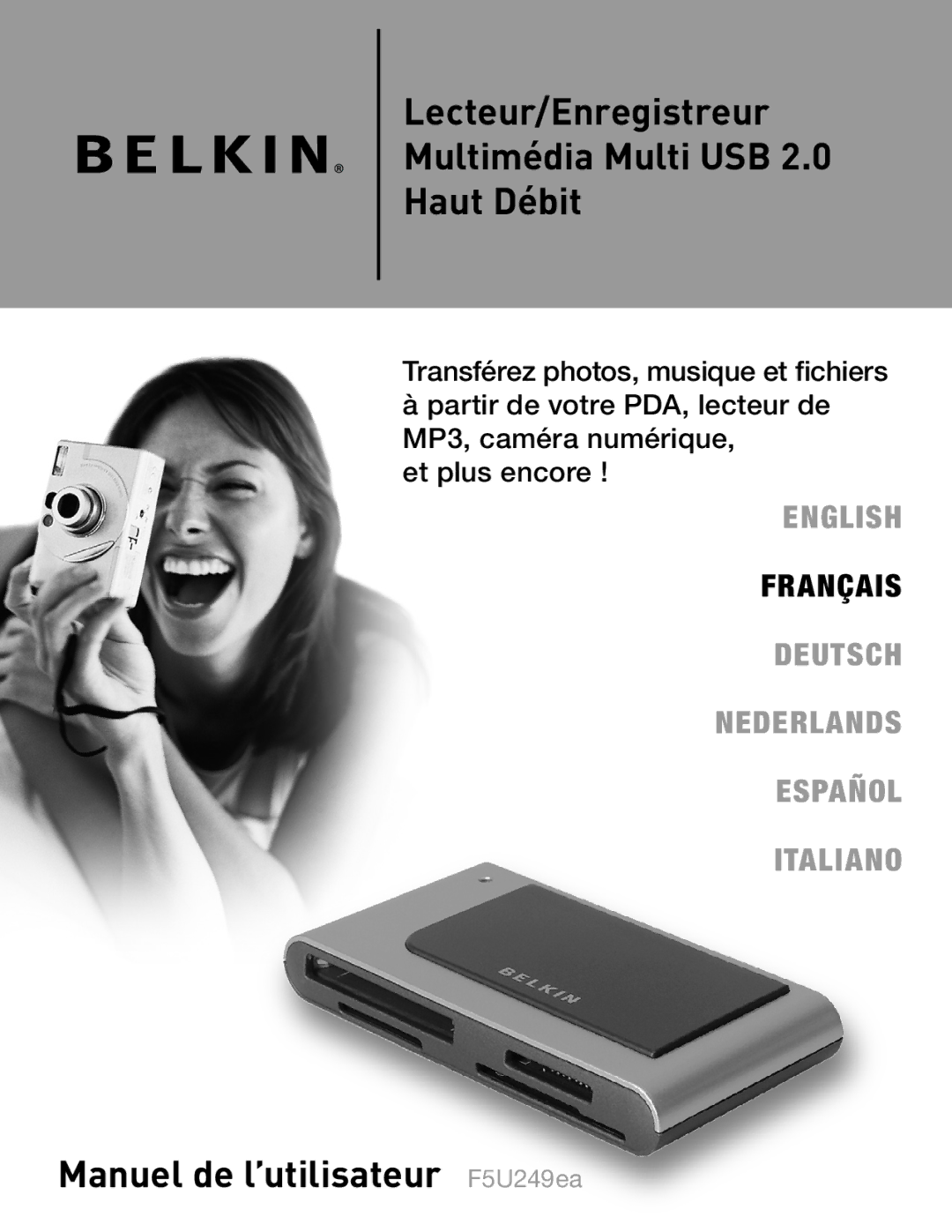 Belkin F5U249EA user manual Lecteur/Enregistreur Multimédia Multi USB Haut Débit 