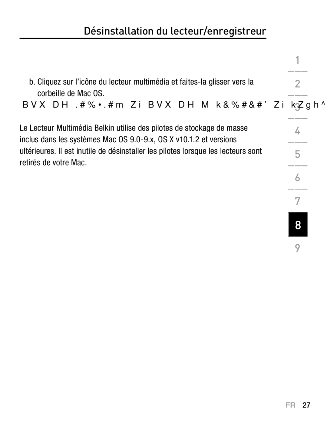 Belkin F5U249EA Désinstallation du lecteur/enregistreur, Mac OS 9.0-9.x et Mac OS X v10.1.2 et versions ultérieures 