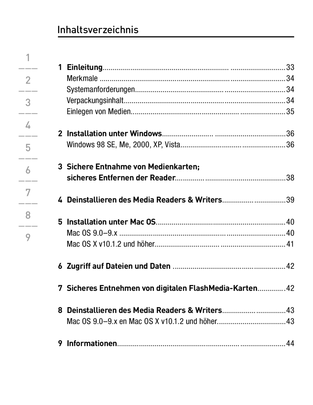 Belkin F5U249EA user manual Inhaltsverzeichnis, Sichere Entnahme von Medienkarten 