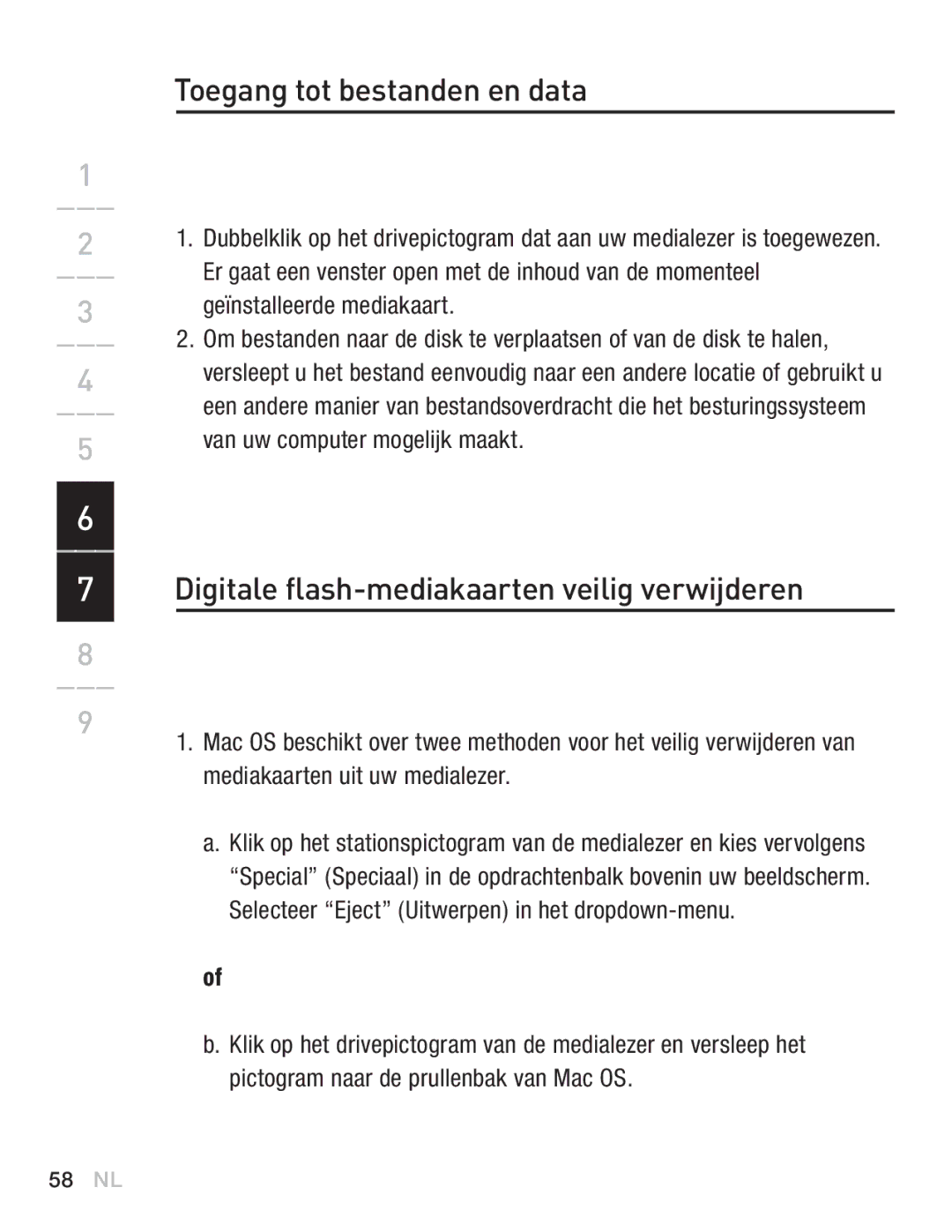 Belkin F5U249EA user manual Toegang tot bestanden en data, Digitale flash-mediakaarten veilig verwijderen 