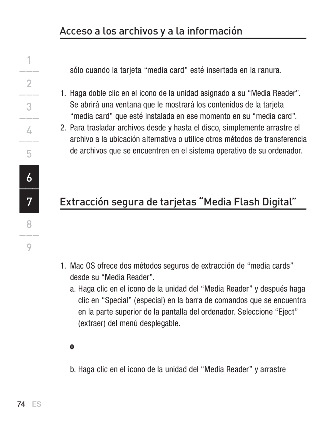 Belkin F5U249EA user manual Acceso a los archivos y a la información, Extracción segura de tarjetas Media Flash Digital 