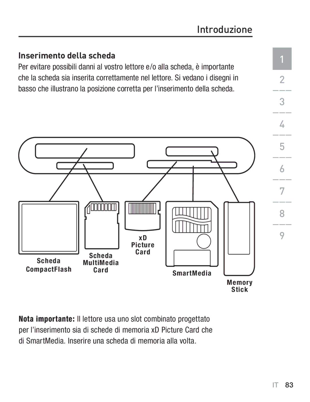 Belkin F5U249EA user manual Inserimento della scheda, Memory Stick 