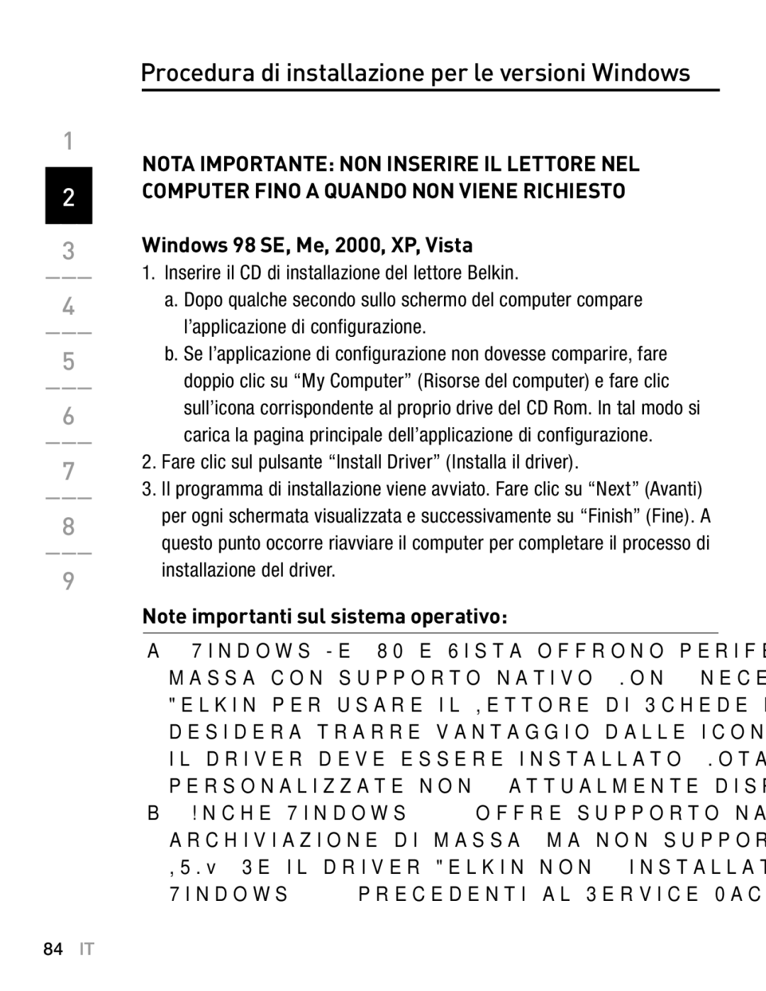 Belkin F5U249EA user manual Procedura di installazione per le versioni Windows 