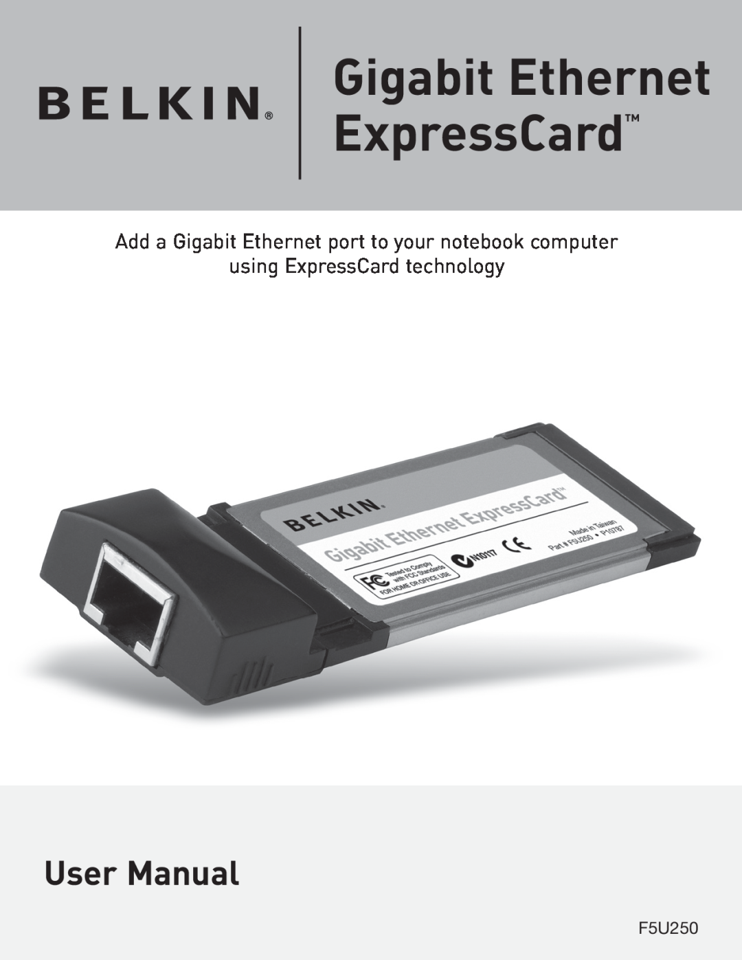 Belkin F5U250 manual Gigabit Ethernet ExpressCard, Add a Gigabit Ethernet port to your notebook computer 
