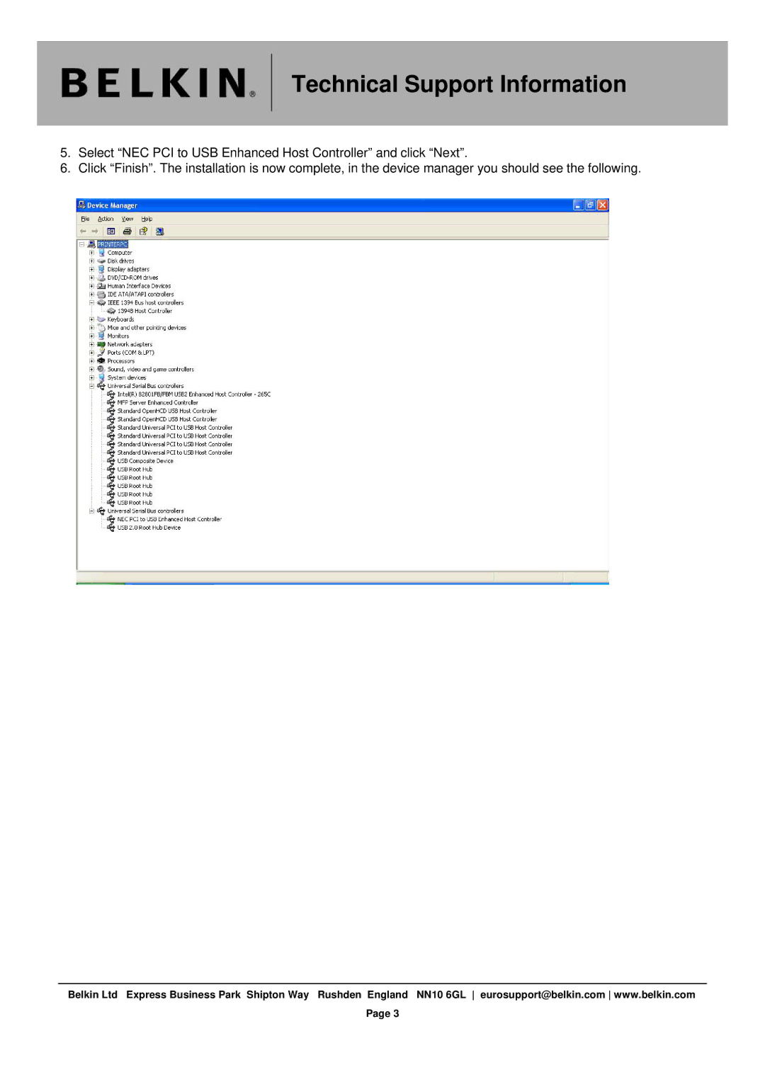 Belkin F5U252 manual Technical Support Information 