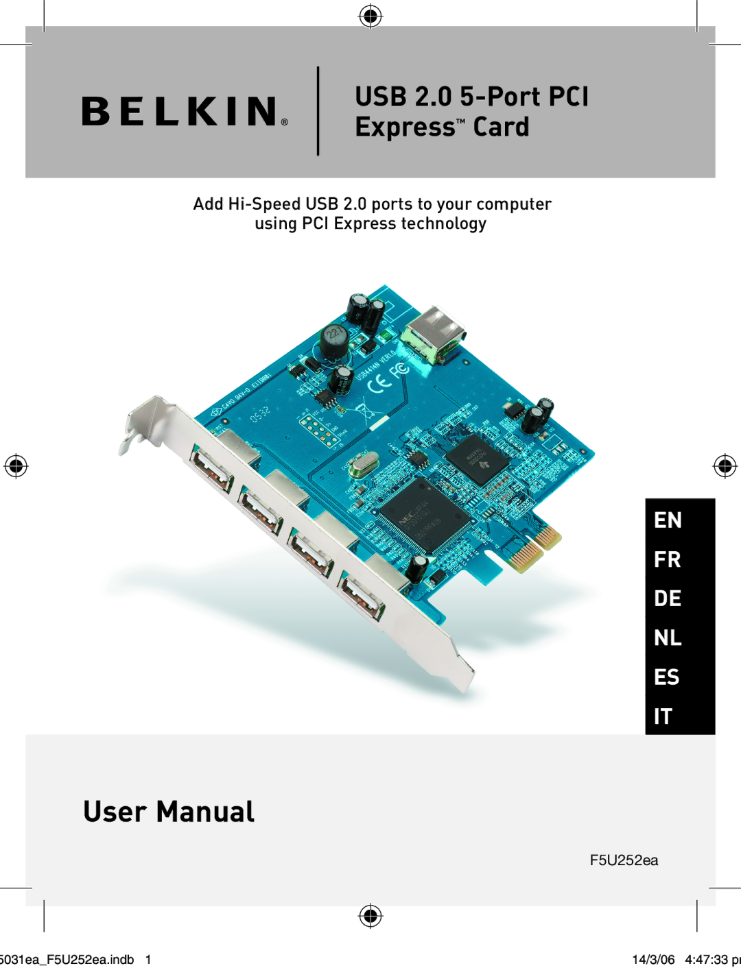 Belkin F5U252ea user manual USB 2.0 5-Port PCI Express Card 