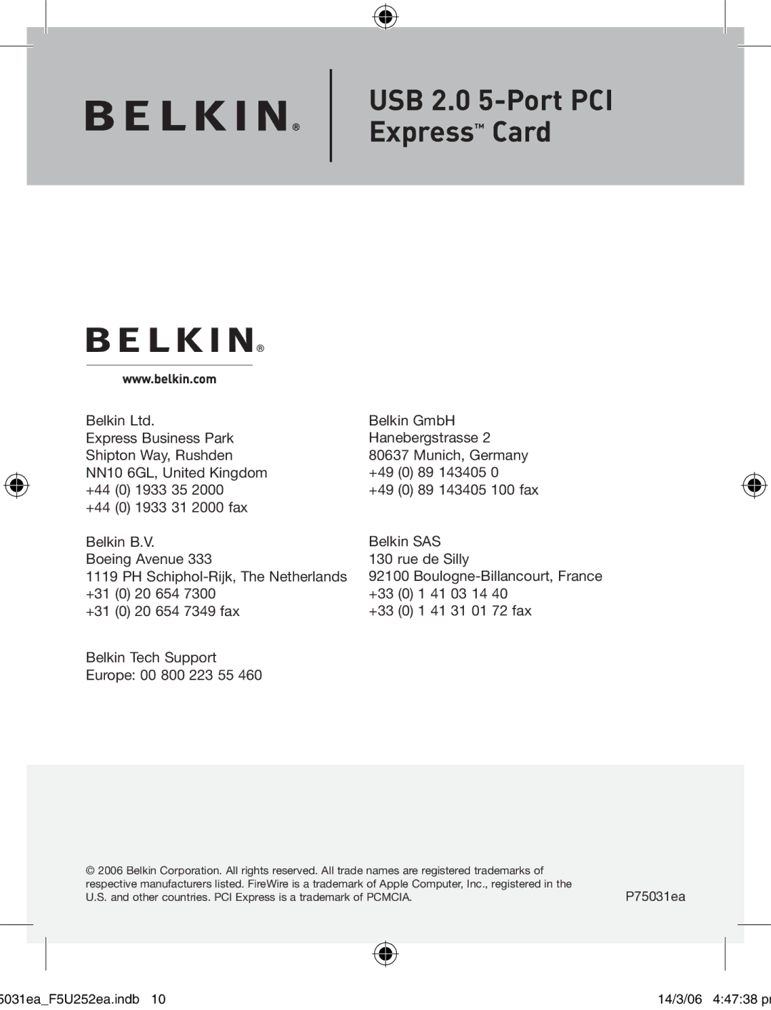 Belkin F5U252ea user manual Belkin GmbH 