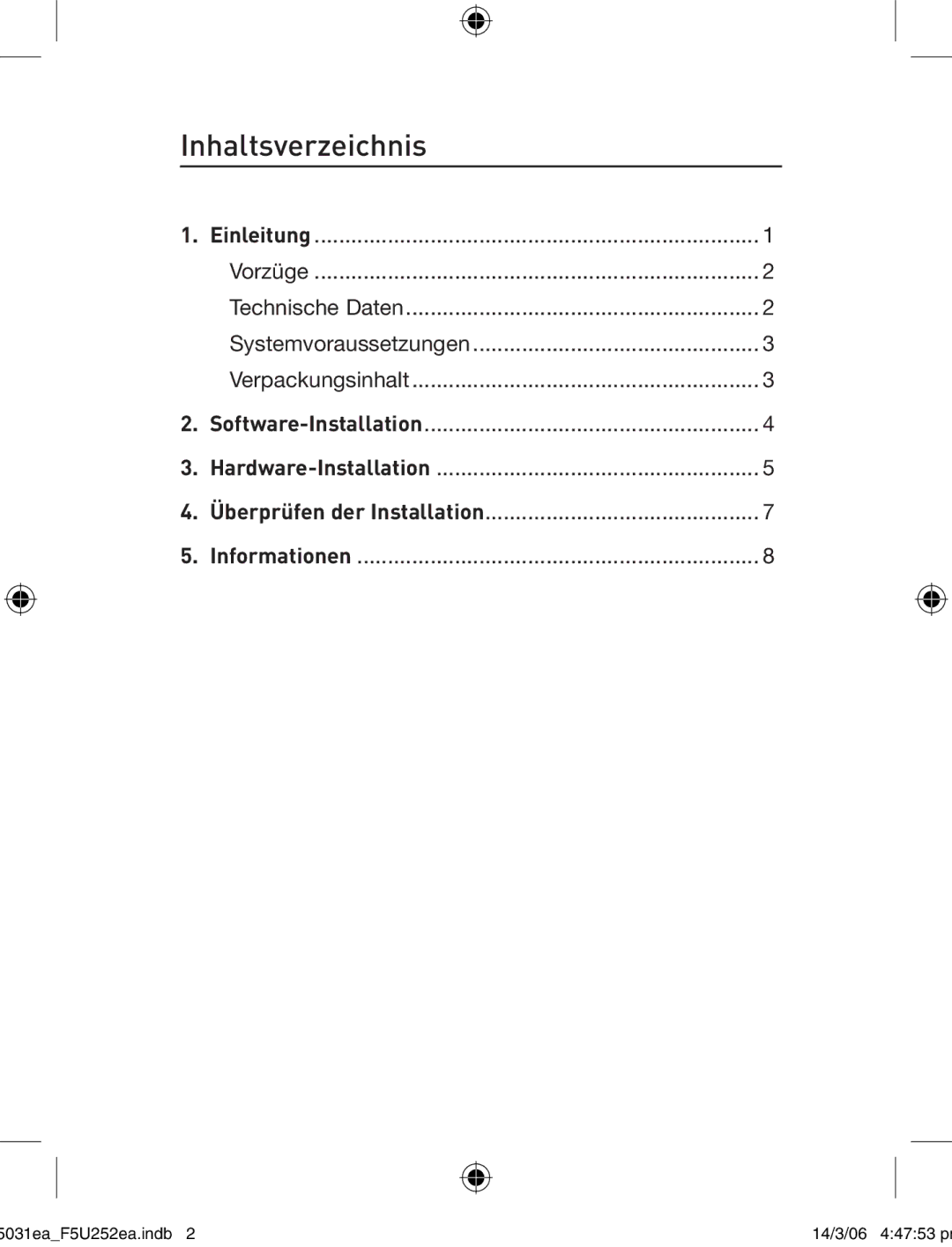 Belkin F5U252ea user manual Inhaltsverzeichnis 