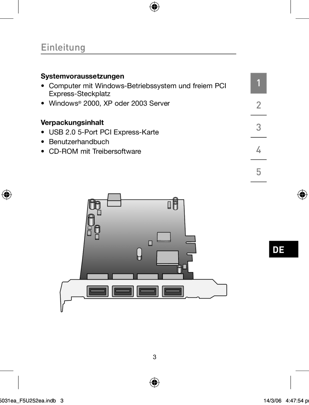 Belkin F5U252ea user manual Systemvoraussetzungen, Verpackungsinhalt 