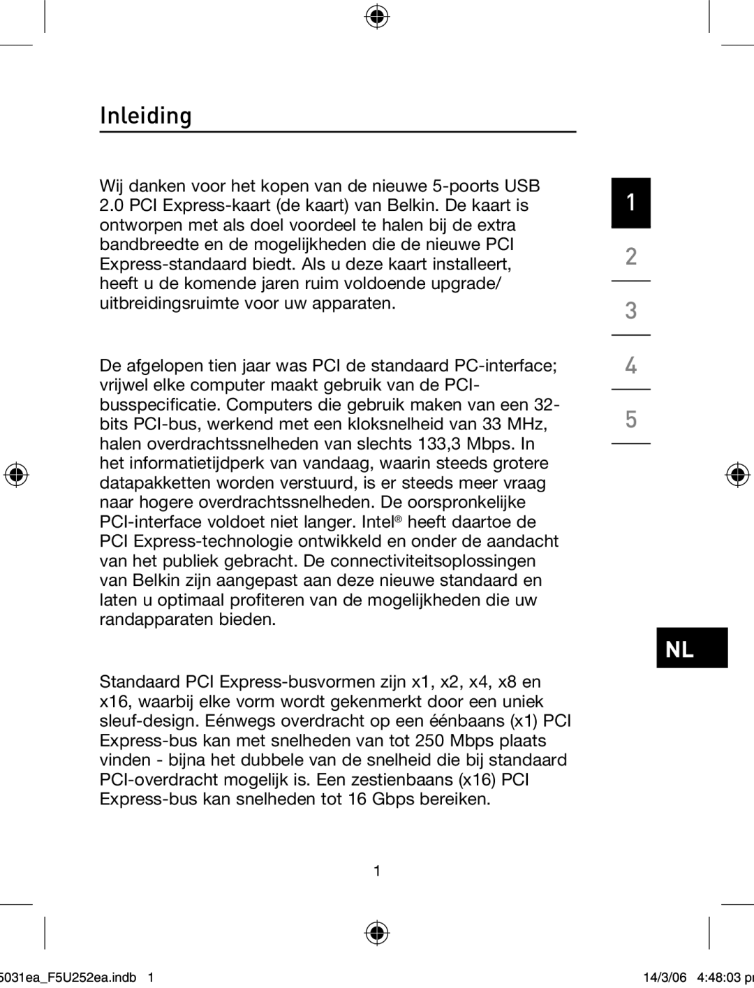 Belkin F5U252ea user manual Inleiding 