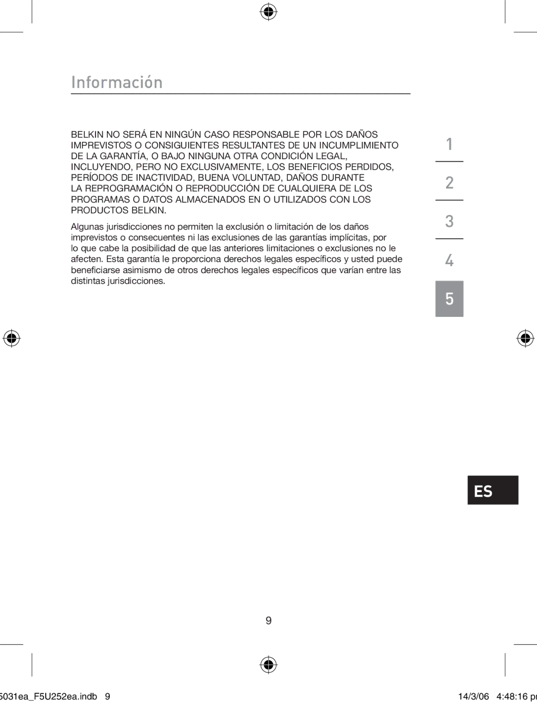 Belkin F5U252ea user manual Información 