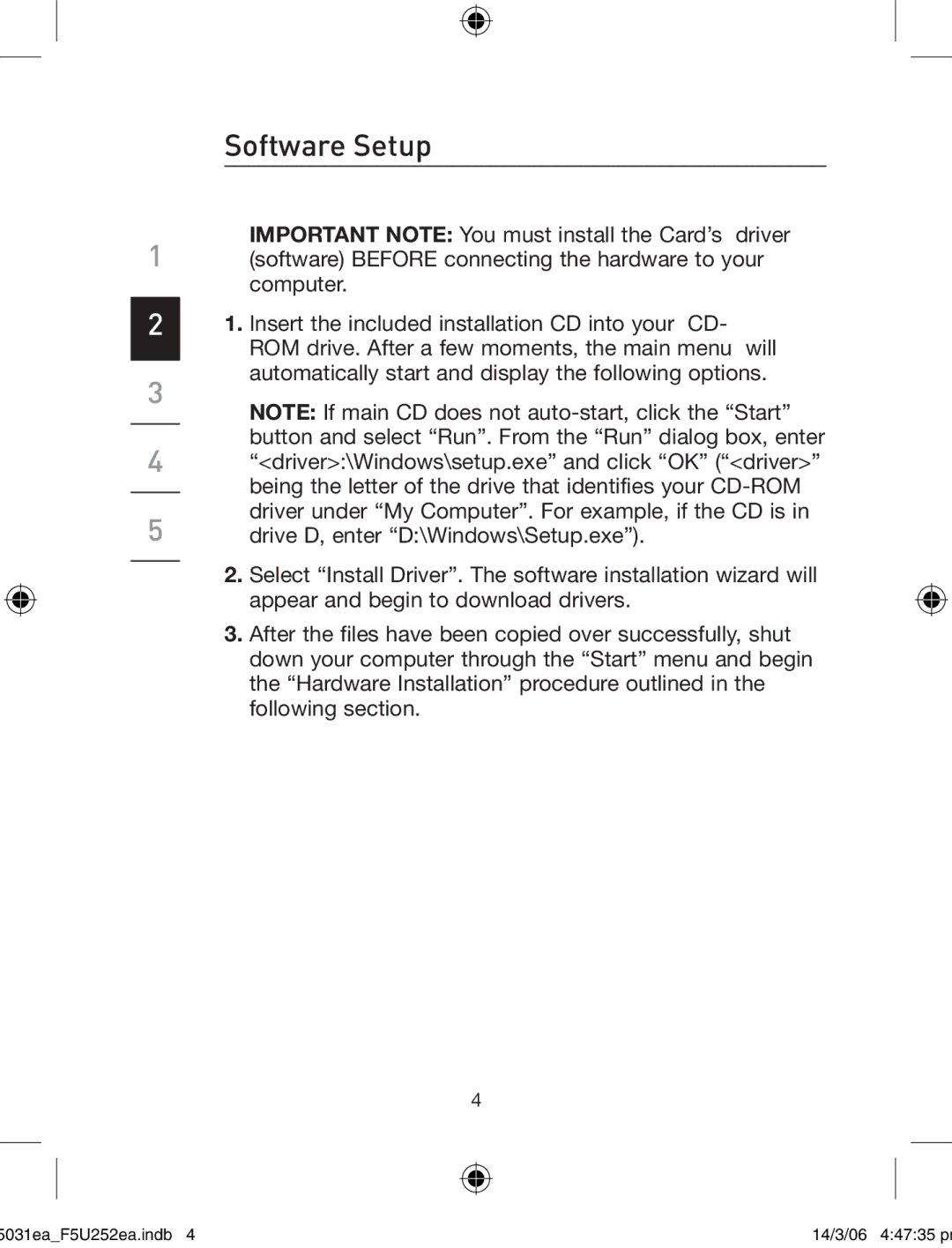 Belkin F5U252ea user manual Software Setup 