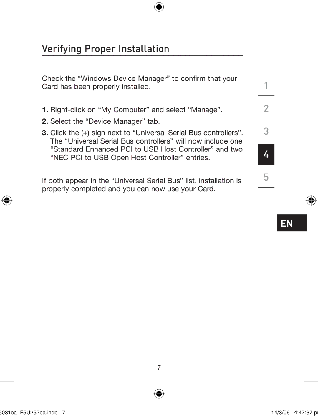 Belkin F5U252ea user manual Verifying Proper Installation 