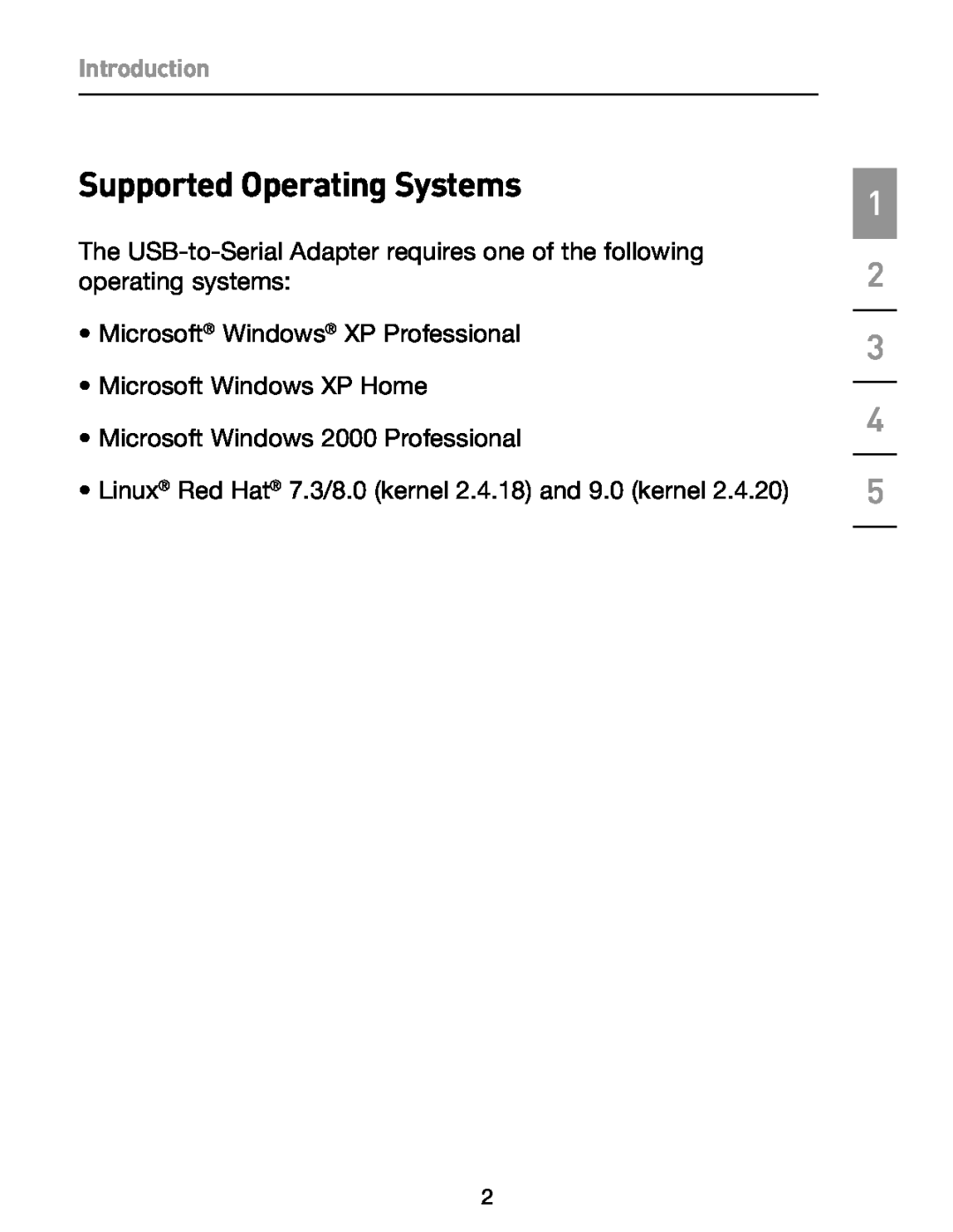 Belkin F5U257 Supported Operating Systems, Introduction, Microsoft Windows XP Professional Microsoft Windows XP Home 