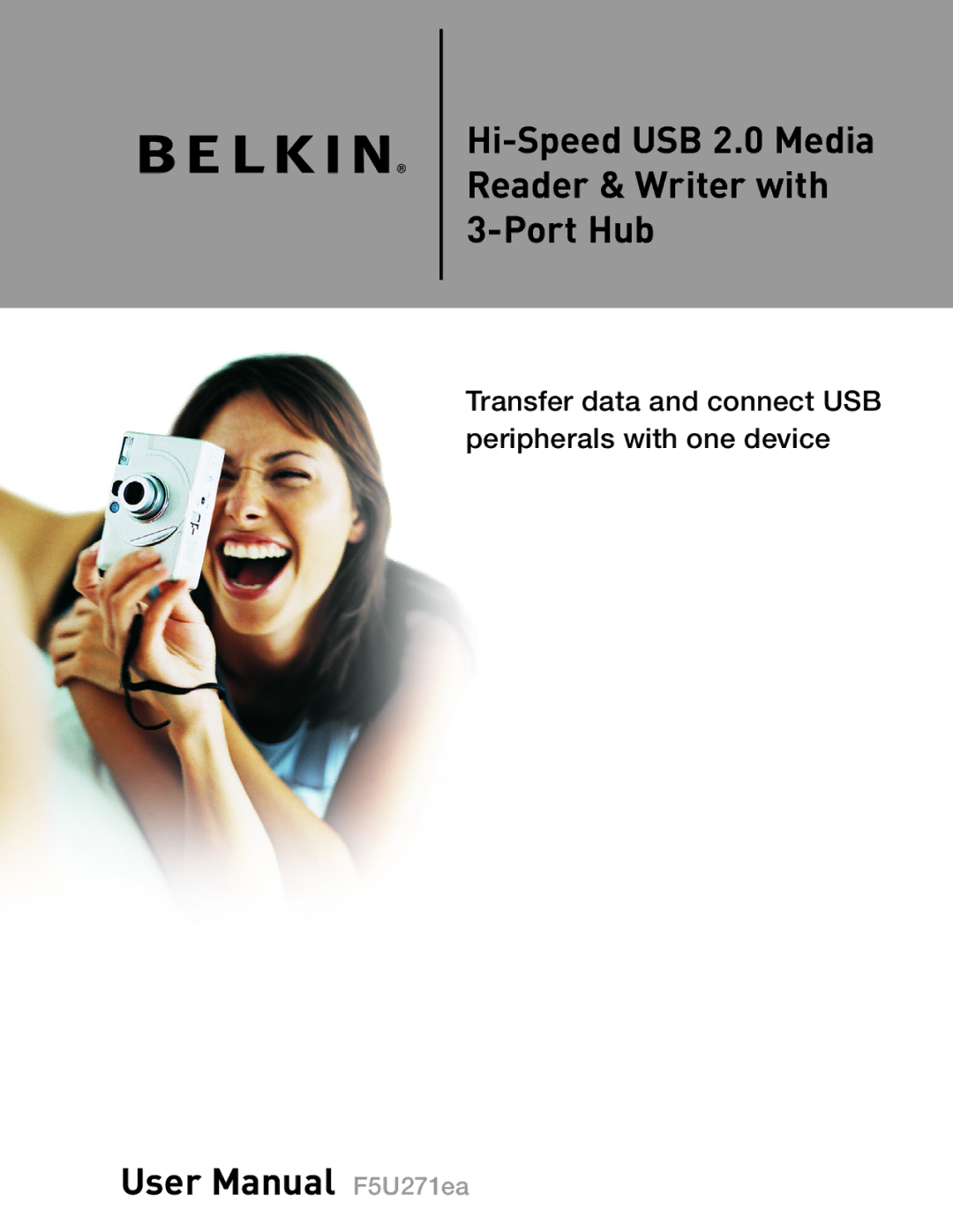 Belkin F5U271EA user manual Hi-Speed USB 2.0 Media Reader & Writer with 3-Port Hub 