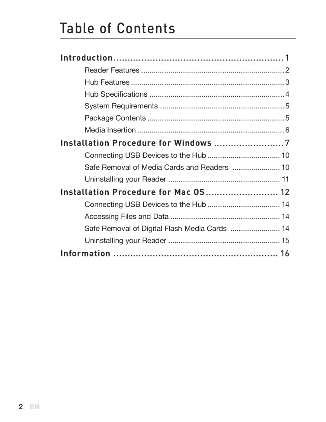 Belkin F5U271EA user manual Table of Contents 