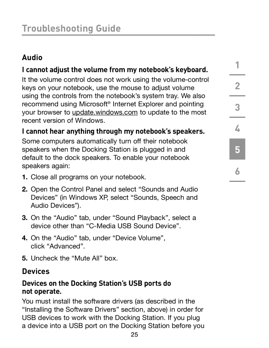 Belkin F5U273 manual Audio, Devices on the Docking Station’s USB ports do not operate 