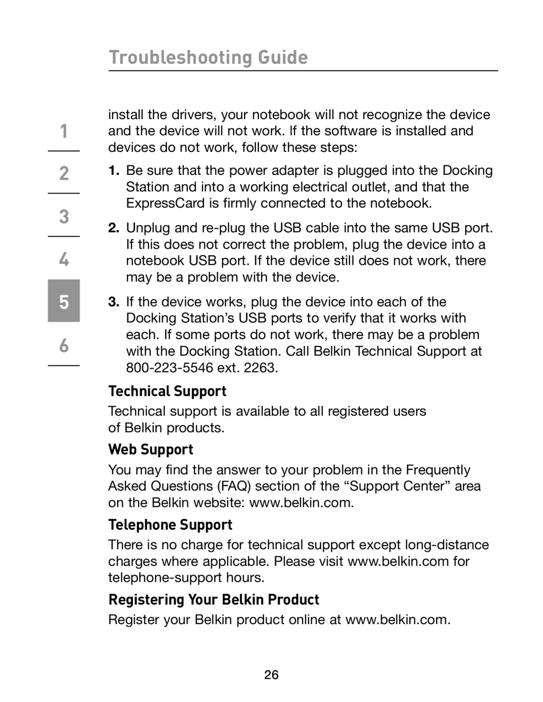 Belkin F5U273 manual Technical Support 