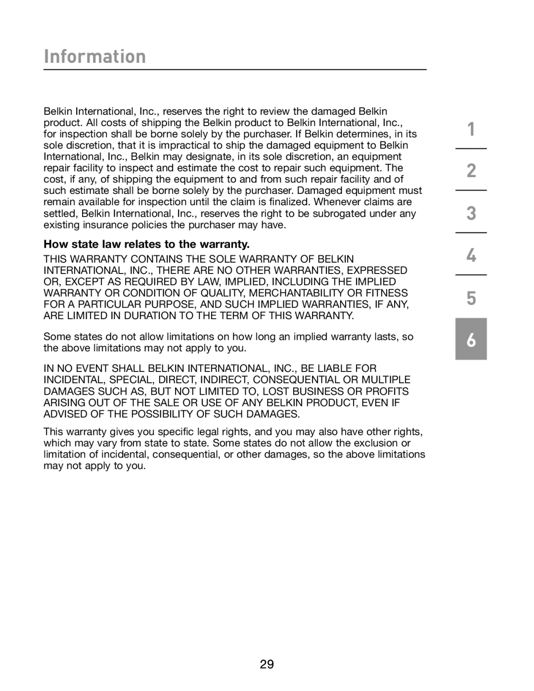 Belkin F5U273 manual How state law relates to the warranty 