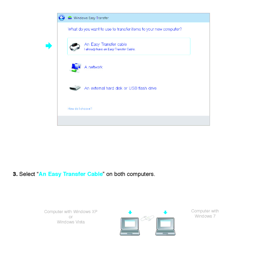 Belkin F5U279 quick start Select An Easy Transfer Cable on both computers 