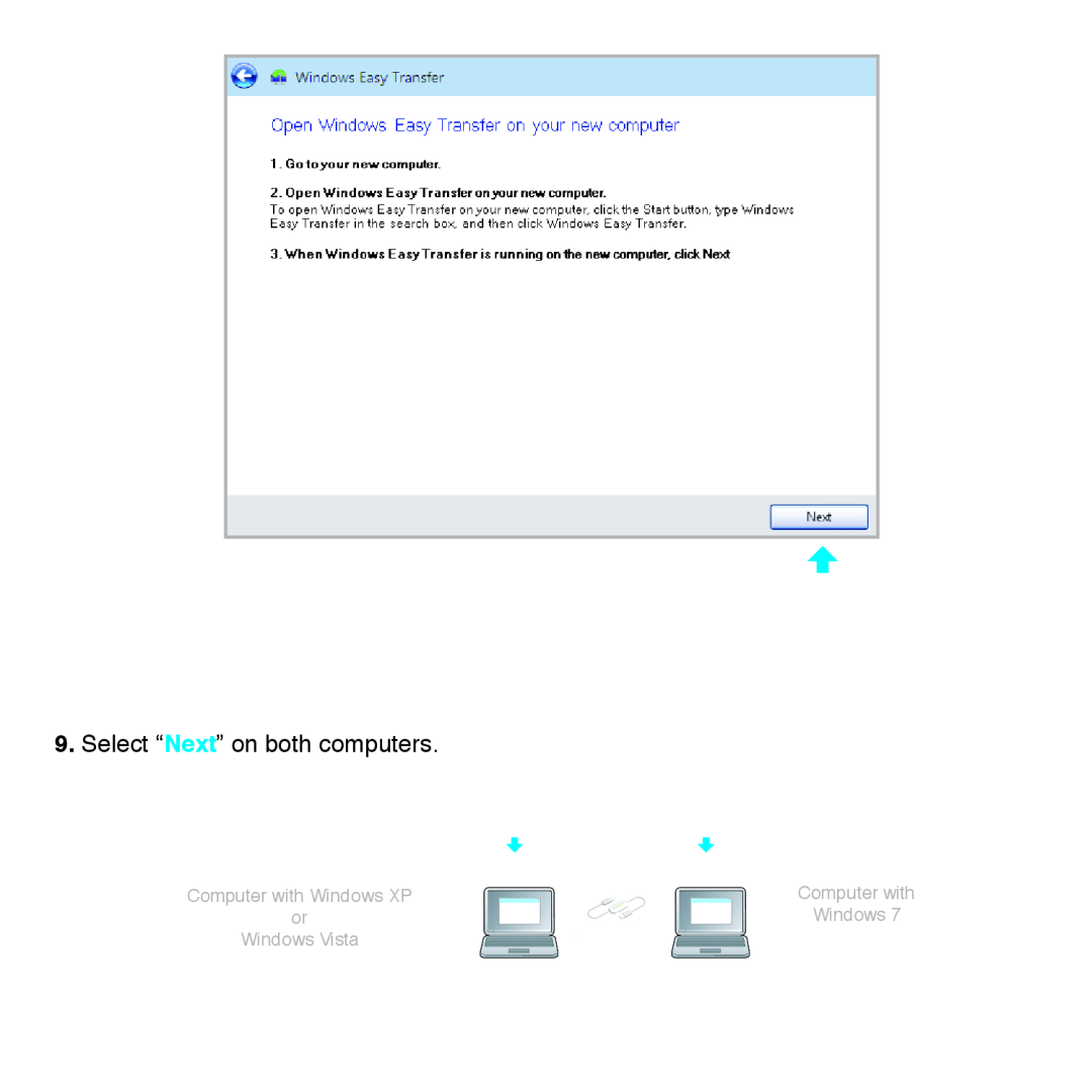 Belkin F5U279 quick start Select “Next” on both computers, Computer with Windows XP, Windows Vista 